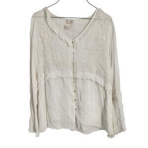 VTG Soft Surroundings Cream Colore Long Sleeve Top Womens Size Medium M Vintage